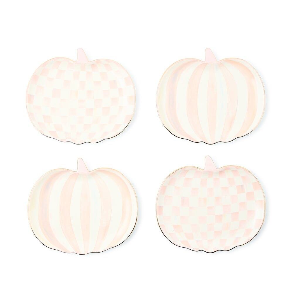 NEW Mackenzie-Childs Rosy Check Pumpkin Ceramic Dessert Plates Set of 4